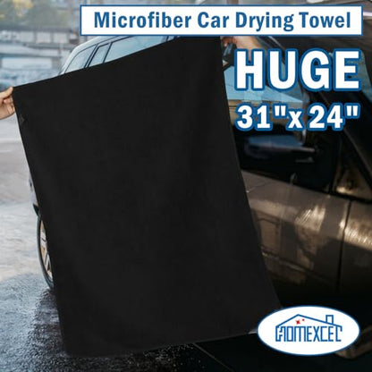 HOMEXCEL Professional Large Microfiber Car Drying Towels 2 Pack, Lint Free, Scratch Free, Highly Absorbent Drying Towel for Cars, SUVs, RVs, Trucks, and Boats,31" x 24", Black - color: Black