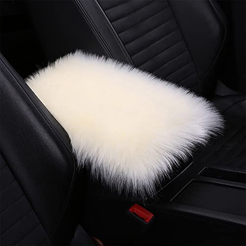 8sanlione Center Console Cushion Pad/Cover, 11.4"x7.4" Furry Armrest Cover for Cars, Vehicles, SUVs, Premium Sheepskin Wool, Car Interior Accessories for Women(Beige) - color: Beige