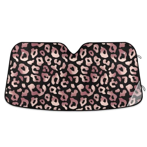 Windshield Sun Shade Rose Gold Pink Leopard Cheetah Animal Front Window Block UV Shades Visor Reflective Retractable for Car SUV Trucks - color: A010