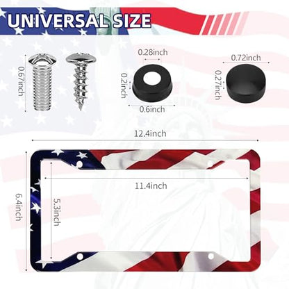 LIN KANG American Flag License Plate Frame Holder - 2 Pack Universal Aluminum Matte Stripe US Flag Gloss Patriotic Car Plate Frame Covers with Free Screws Fasteners Caps - color: Matte American flag B