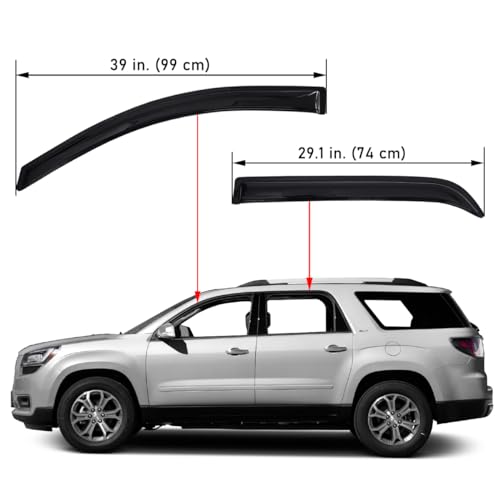 Lightronic Extra Durable Outside-Mount Auto Vent Window Visor, Fits 2007-2016 GMC Acadia, 2017 Acadia Limited, UV Protection Rain Guard, Original Wind Deflector, No-Drill Install, Dark Smoke, 4-Pcs