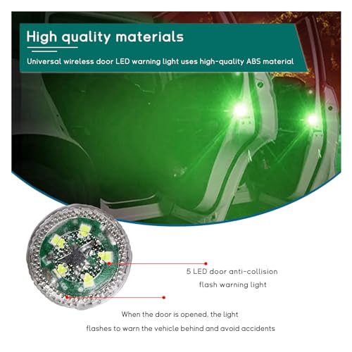 Dickno 4 PCS Wireless Car Door LED Warning Lights, 5 LED Roadside Auto Flashing Safety Signal for Anti Rear End Collision, Universal Strobe Light for Car SUV Truck (Green) - color: Green