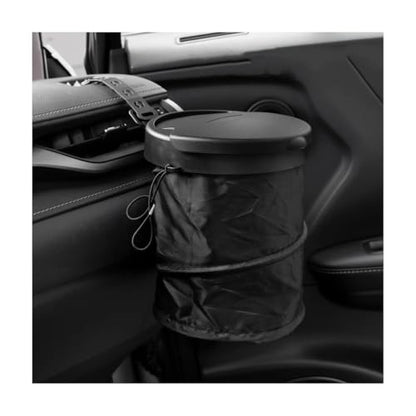 Yourkar Car Trash Can with Lid, Foldable Polyester Pop-Up Auto Trash Can, Portable Large Capacity Vehicle Trash Can with Adjustable Hooks, Universal Interior Car Accessories