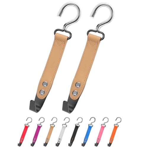 2-Pack Car Hook Holder - Leather Headrest Hooks for Purses & Bags, SUS304 (Light Brown) - color: Light Brown