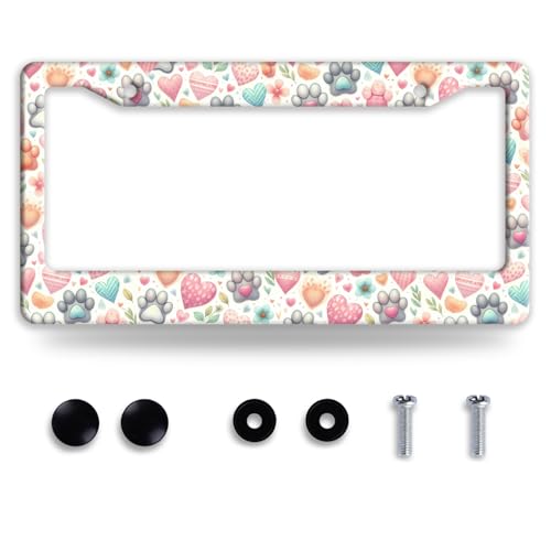Cat Dog Paw Prints License Plate Frame Funny Pet Animal License Plate Frames for Car Decorative Parts Stainless Stee License Plate for Standard Us Canada License Plate Holder 12x6 Inch for Women Men - color: Cat Dog Paw Prints