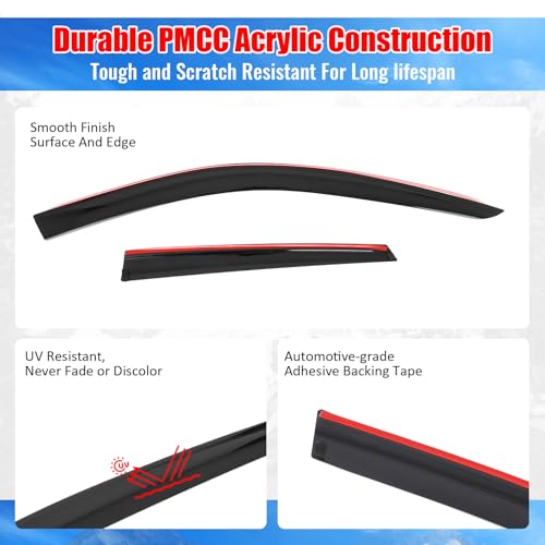 IKON MOTORSPORTS Tape on Low Profile Window Visors, Compatible with 2018-2024 Audi Q5 & SQ5 (Not Fit Sportback Models), Acrylic Smoke/Tinted Rain Guards, Side Window Wind Deflectors 4PCS
