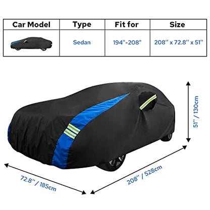 Avecrew Car Cover Waterproof All Weather for Automobiles, Outdoor Heavy Duty Full Exterior Covers for Sedan(194"-208") - size: Fit Sedan Length 194-208 Inch