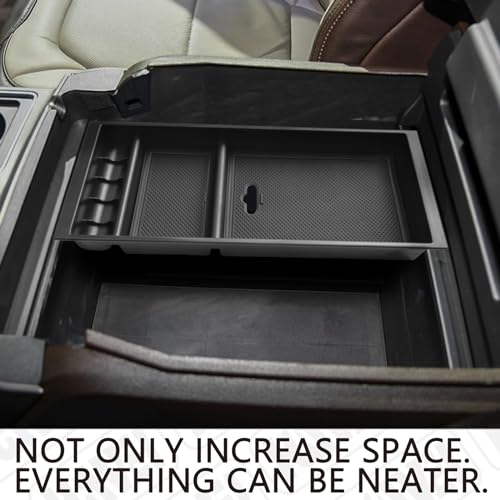 HGWEI Center Console Organizer Compatible with Ford F150 2015-2020, 2017-2022 F250 F350 F450, 2018-2024 Expedition Accessories, Insert Tray Armrest Storage Box, Full Console w/Bucket Seats ONLY, Black