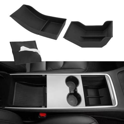 Lower Center Console Organizer Tray for Tesla Model Y 2021-2024 & Model 3 2021-2023, Custom Fit Storage Box with Compartments, Bottom Console Organizer Accessories - size: 3pc(21-24) Tesla Model Y & (21-23) Tesla Model 3