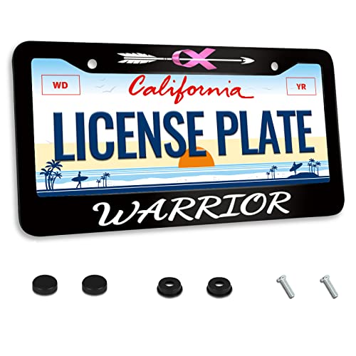 Breast Cancer Awareness Warrior License Plate Frame Pink Ribbon for Car Decorative Parts Stainless Steel License Plate for Standard Us Canada License Plate Holder 12x6 Inch - color: Breast Cancer Awareness Warrior Pink Ribbon, size: One size