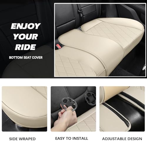 Rear Bottom Seat Cover for Cars, 1-Pack Luxury Faux Leather Back Bench Car Bottom Seat Cover Auto Seat Cushion, Anti-Slip, Waterproof, Universal Fit, Beige - color: Rear Seat - Beige