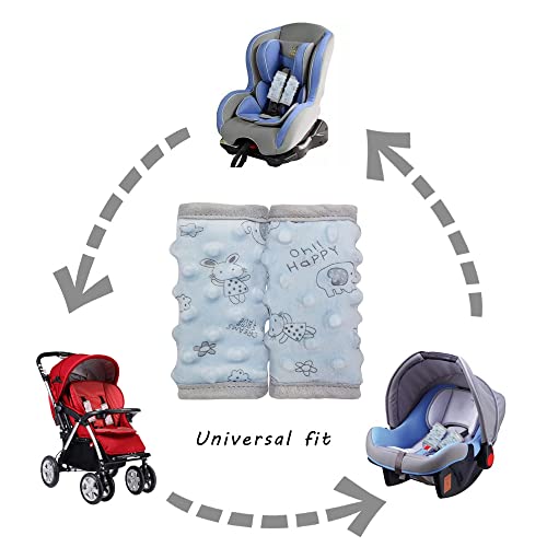 DODO NICI car seat Strap Cover for Baby, seat Belt Cover Cushion, Belt Pads fit Baby Carrier/Pushchair/Stroller, Cozy Peace Dotted Minky, Blue - color: Blue animals
