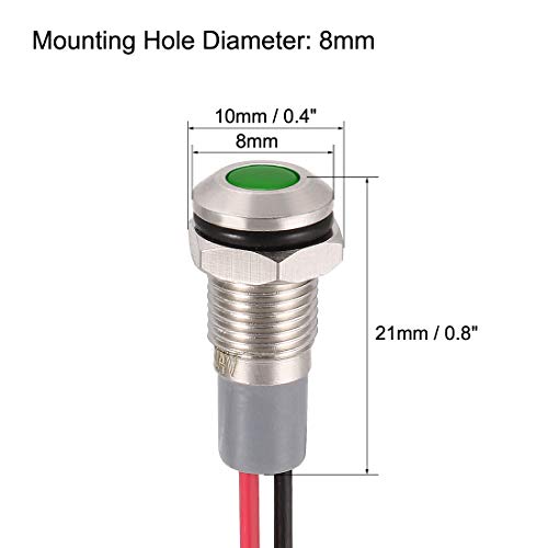 uxcell Signal Indicator Lights AC/DC 12V-24V 8mm Panel Mount Green LED Waterproof Metal Shell Warning Lamps for Car Motorcycles Boat - color: Green