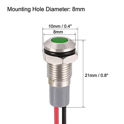 uxcell Signal Indicator Lights AC/DC 12V-24V 8mm Panel Mount Green LED Waterproof Metal Shell Warning Lamps for Car Motorcycles Boat - color: Green