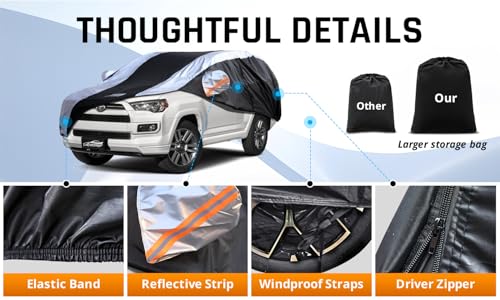 Toyota 4Runner Car Cover Waterproof All Weather with Silver Strip Design, Custom Fit for Toyota 4Runner 2003–2025, 4Runner Accessory with Door Zipper & Windproof Straps - size: Custom Fit Toyota 4Runner