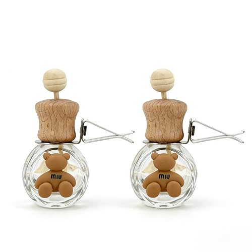 2 Pack Car Air Freshener Diffuser, Refillable Empty Glass Bottles with Vent Clip & Wooden Caps, Drift Car Air Freshener for Essential Oils, Long Lasting Air Fresheners for Car-A5 - size: Bear-A5 - 2PCS
