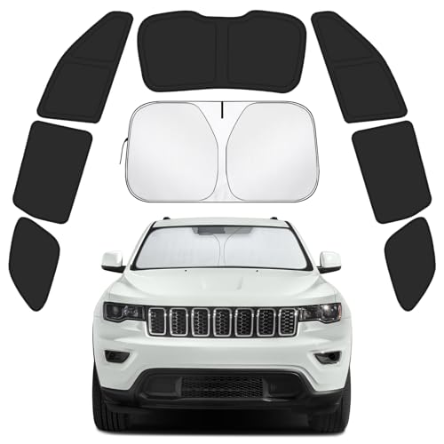 Car Window Shades for Jeep Grand Cherokee 2011-2021 Accessories - Full Set 8PCS Side Window Sunshades with Memory Frame & Blackout Fabric, Privacy UV Shield for Camping/Travel - size: Fit for Jeep Grand Cherokee 2011-2021