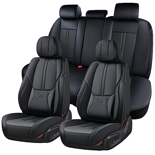 BWTJF Black Car Seat Covers Full Set, Universal Front and Rear Seat Covers for Cars, Waterproof Leather Auto Seat Protectors Airbag Compatible, Car Seat Cushions Fit for Most Sedans SUV Pick-up Truck - color: Black, size: Full Set