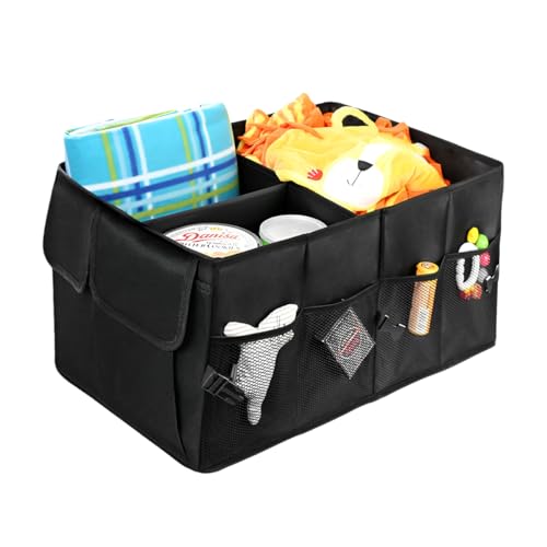 Car Trunk Backseat Organizer, Multi-Compartment Collapsible Trunk Organizer with Net Pockets, Waterproof Oxford Cloth Trunk Storage Box Cargo Container for SUV Car Truck