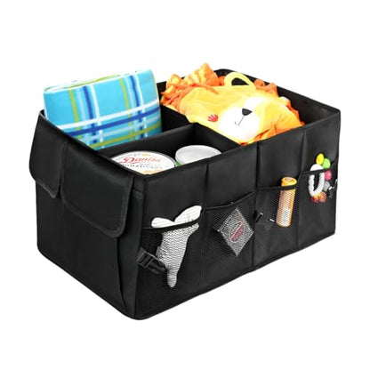 Car Trunk Backseat Organizer, Multi-Compartment Collapsible Trunk Organizer with Net Pockets, Waterproof Oxford Cloth Trunk Storage Box Cargo Container for SUV Car Truck