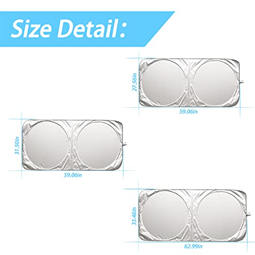 Foldable Car Windshield Sun Shade, Bonus Steering Wheel Sun Shield to Block UV Rays Keep Your Vehicle Cooler, Easy to Use Car Interior Accessories (Small) - size: 59"x27"/1PCS