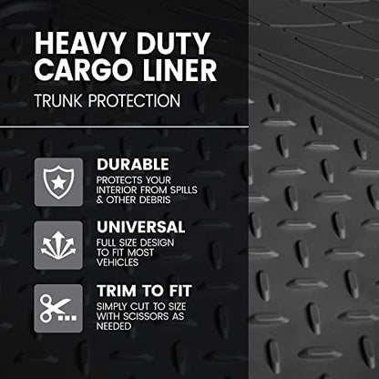 Heavy Duty Cargo Liner Floor Mat-All Weather Trunk Protection, Trimmable to Fit & Durable HD Rubber Protection for Car SUV Sedan Auto - color: Black