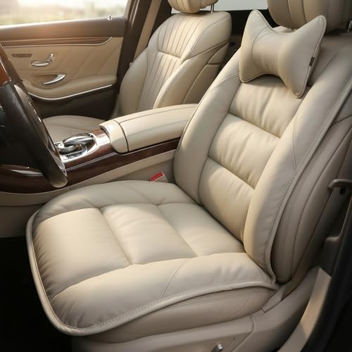 CORRIDOR Genuine Leather Seat Cushion for Car - Handmade - Relieve Hip, Pressure and Sciatica Pain - Ideal for Lower Back Pain - for Office Chair and Car Seat (Off White, Seat + Backrest) - color: Off White, size: Cushion + Backrest