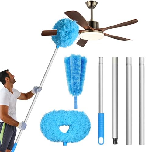 Storystore Ceiling Fan Cleaner Duster - Adjustable Duster with Extension Pole,Dusters for Cleaning Fan Blade, Walls and Cobweb (Round / 4Claw) - color: Round&4-claw-blue, size: 4.2FT