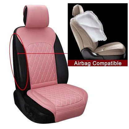Front Car Seat Covers - Leather Seat Covers with Storage Pocket and Two Belt Pads, Anti-Slip Waterproof Universal Seat Covers for Cars Fit Cars Trucks SUV(Pink,2 Pack) - color: Pink