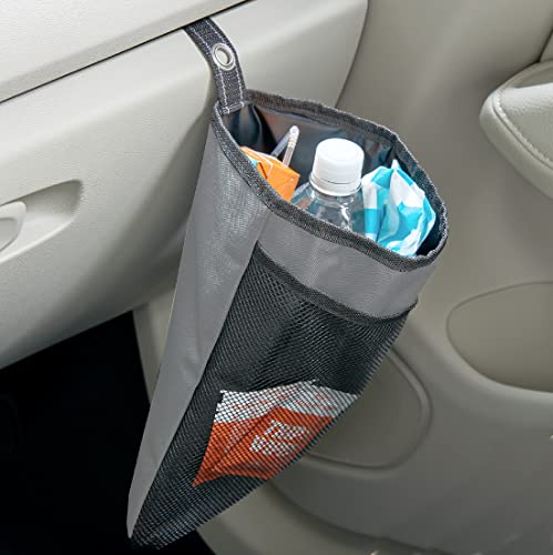 High Road TrimTrash Hanging Car Garbage Bag - Slim and Leakproof Car Trash Bag with Magnetic Closure and Storage Pocket - Attaches to Seat, Glovebox or Console - color: Gray