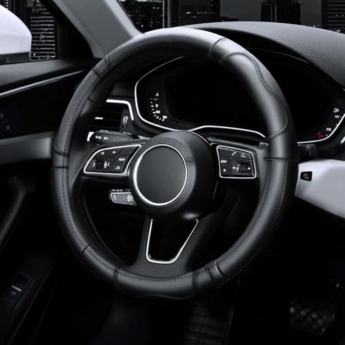 KAFEEK Steering Wheel Cover, Universal 15 inch, Microfiber Leather, Anti-Slip,Odorless, Black Lines - color: black4