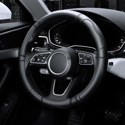 KAFEEK Steering Wheel Cover, Universal 15 inch, Microfiber Leather, Anti-Slip,Odorless, Black Lines - color: black4