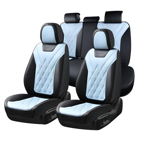 Coverado Car Seat Covers Full Set, Seat Covers for Cars, Front Seat Covers and Back Seat Cover Waterproof Leather Automotive Seat Cover, Universal Car Interior Protectors Cushion for Most Cars - color: Black-Blue, size: FullSet