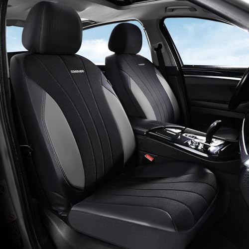 Coverado Seat Covers for Car 2 Seats, Leather Car Seat Covers Fullset, Breathable Mesh Front and Rear Protectors, Grey Luxury Automotive Covers, Universal Fit for SUV, Truck, Sedan - color: B-Gray&Black, size: FrontPair