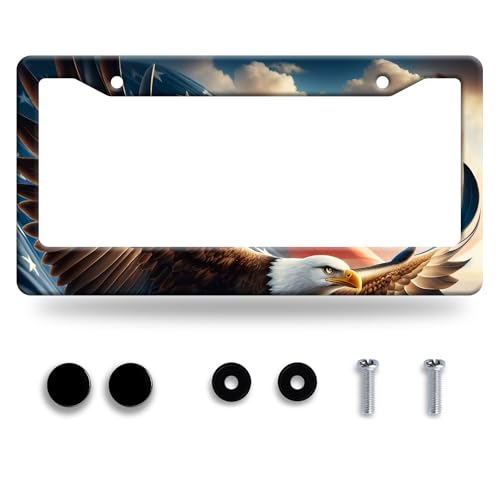 Personalise American Flag Eagle License Plate Frame Patriotic License Plate Frames Car Stainless Steel Accessories Cars Decor with 2 Holes and Screws Fits Standard Us Vehicles Size 12.2 X 6 Inches - color: American Flag Eagle