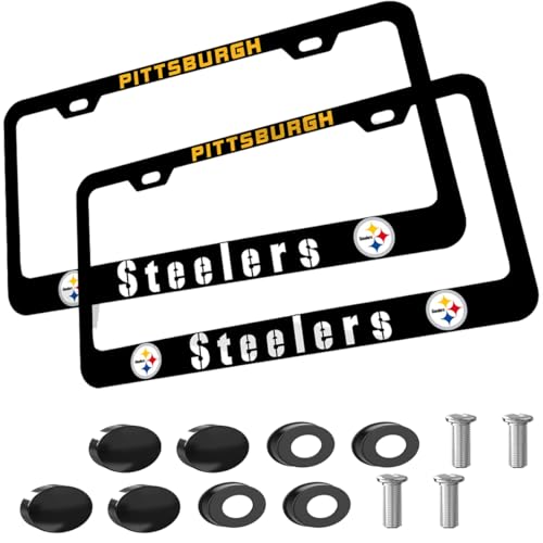 2PCS Fans Matte Metal for Steelers License Plate Frames Holder with Screw for Car Tag Frame - color: 2P GR