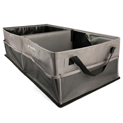 Collapsible Car Trunk Organizer with Waterproof PVC Liner,Heavy Duty Cargo Storage with Handles & Mesh Pockets for Groceries, Camping, Travel, Sports | PLUS (31.5"x15.7"x9") 74L Grey - color: Grey, size: Large