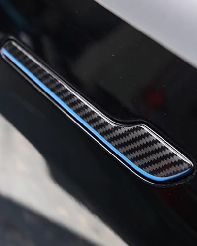 Carbon Fiber Door Handle Cover, Door Handle Protective Cover Decoration Compatible with Tesla Model Y/3 accessories (2017-2025) Highland & Juniper Compatible (4 Pieces) (Blue rim with drip) - style: Blue rim with drip