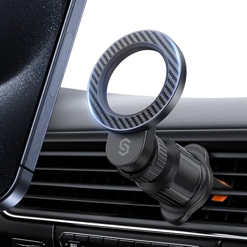 SYNCWIRE for MagSafe Car Holder【Ring Ventilation】【 360° Rotatable】【N55 Magnetic】 Phone Mount for Air Vent, Car Cell Phone Holder Mount Compatible iPhone 17/16 Pro Max 15 14 13 12, Carbon Fiber Style