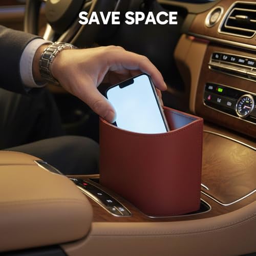 Universal Leather Car Door Cup Holder Trash Can, Leakproof Car Trash Bin,Multifunctional Back Seat Car Organizer for Hold Phones, Snacks, Drinks (A-Red) - color: A-Red