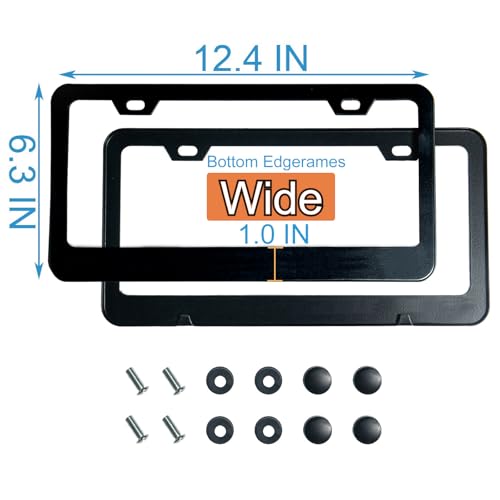 2PCS Matte Black License Plate Frames, 2 Holes Solid Rust-Proof Stainless Steel License Plate Holder, Lengnoyp Universal Car License Plate Cover for Women and Man with Screws Accessories - color: Black