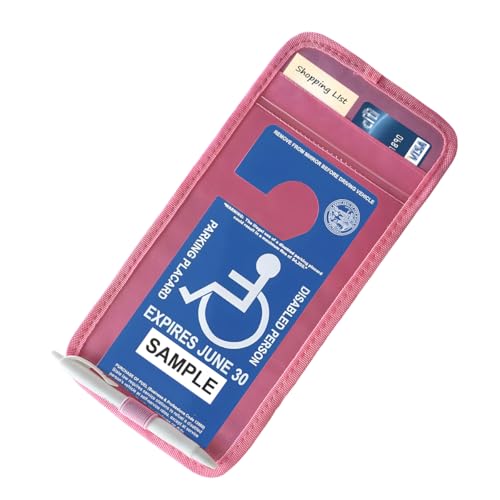 Handicap Placard Holder for Car, Universal Disabled Parking Permit Sign Holders, Handicap Placard Protector with Pen Holder & Note Paper Slot for Car Interior Sun Visor Storage (Pink) - color: Pink
