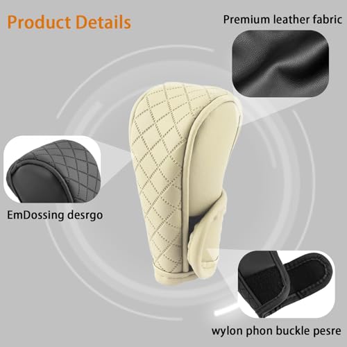 Car Gear Shift Cover Diamond Lattice Design Manual & Automatic Shift Knob Cover Anti-Scratch PU Leather Shift Knob Universal Car Accessories for Cars,Trucks,SUVs(Beige) - color: Beige