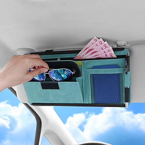 JEYODA Car Sun Visor Organizer Glasses Case Storage Bag note Holder Car suede Zipper Card Hold Car Organizers and Storage (blue) - color: blue