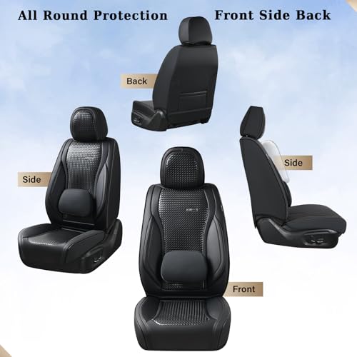 Coverado Seat Covers, Car Seat Covers Front Seats, Waterproof Nappa Leather Auto Seat Cover with Lumbar Head Pillow, Black Seat Covers Carseat Cover Universal Fit for Most Cars - color: Black（Pillow）, size: Front