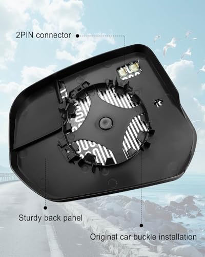 Passenger Right Heated Mirror Glass with Blind Spot Fit for Ford Transit Connect 2014–2023 Replace DT1Z-17K707-F FO1325168, Replacement Mirror Glass w/ABS Holder - size: Passenger Side