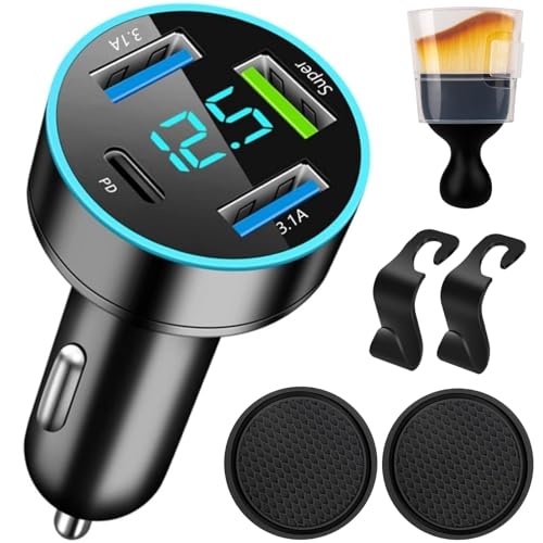88W Car Charger Super Fast Charging Cigarette Lighter USB Phone Accessories Charger Voltmeter Adapter with QC USB c Type c PD Universal Quick Charge Multi 4 Port for 12-24v Car Cigarette Lighter Plug - color: USB 37W Fast Charging
