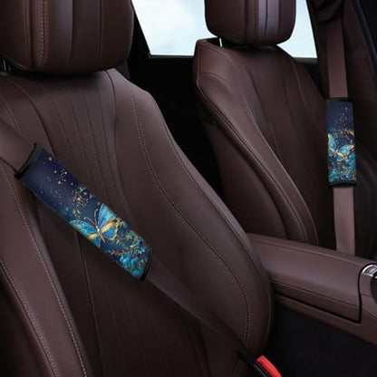 UNICEU Galaxy Blue Butterfly Car Seat Belt Covers, Soft Shoulder Strap Pad for Kids Adults, 2 Packs Soft Neoprene Safety Seatbelt Shoulder Strap - color: Moon Blue Butterfly
