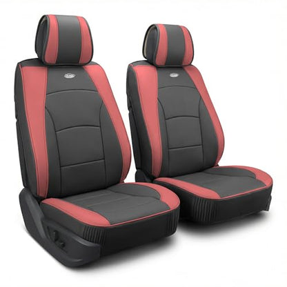 FH GROUP Front Set Faux Leather Car Seat Cover Cushions for Low Back Seat, Universal Fit, Airbag Compatible Seat Cover for SUV, Sedan, Van, Burgundy - color: Burgundy, style: Front Set