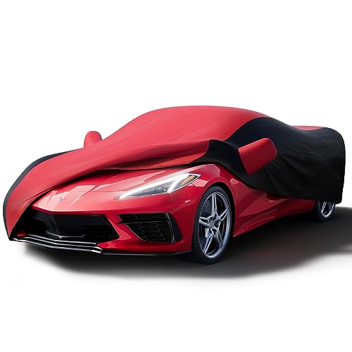 KAKIT Waterproof Car Cover Custom Fit for 2020-2022 C8 Stingray, UV Resistant Fade-Proof Cover for Chevy Corvette, Indoor & Outdoor Use (Red & Black Combo) - color: Red Black, size: Corvette C8